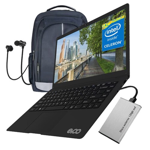 Laptop Evoo computadora portátil ultrafina doble núcleo Intel Celeron 64 Gb 4GB +Audifono + Mochila + Disco externo 1TB