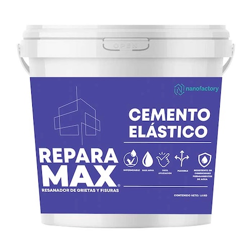 REPARAMAX. Resanador de Fisuras y Grietas, Cemento Elástico, Ideal para acumulación de Agua como cisternas, albercas, tinacos etc. 1.5 Kg