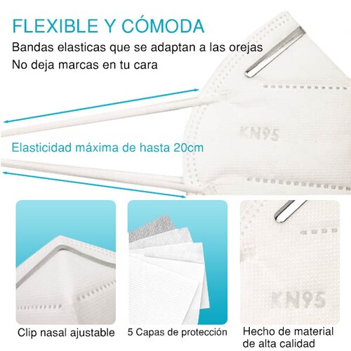 Cubrebocas Mascarilla Tapabocas KN95 Certificación FDA Caja con 20 Pzas Máxima Protección FFP2 5 Capas De Protección