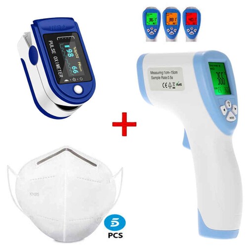 Termometro Digital Infrarrojo + Oximetro de Pulso + 5pzas cubreboca