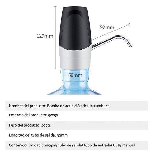 Dispensador automático para agua USB recargable inalámbrico