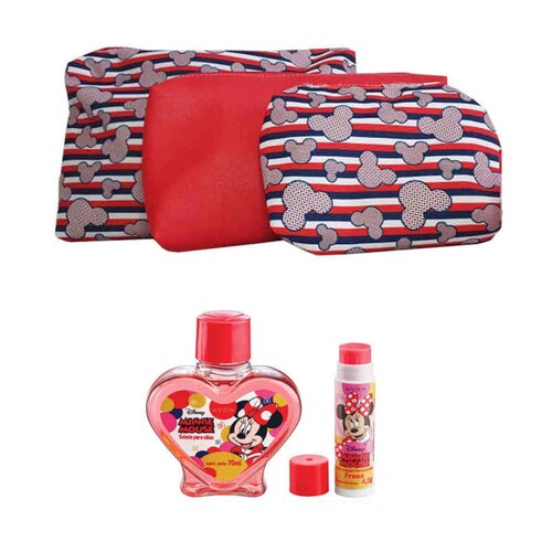 3 Pack Cosmetiqueras Para Maquillaje Mickey  Mouse Y Unicolor  Mas Regalo Fragancia y brillo labial adicional Para Niñas