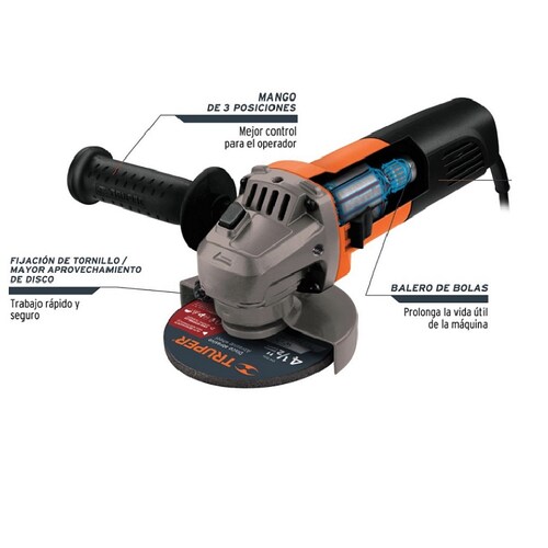 ESMERILADORA ANGULAR PROFESIONAL  PULIDORA 700 W TRUPER ESMA-4-1/2A12 de 60Hz 127V 