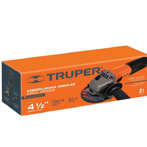 ESMERILADORA ANGULAR PROFESIONAL  PULIDORA 700 W TRUPER ESMA-4-1/2A12 de 60Hz 127V 