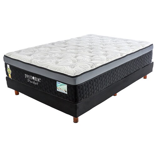 Juego De Box Y Colchon Black Pocket Restonic - Individual.