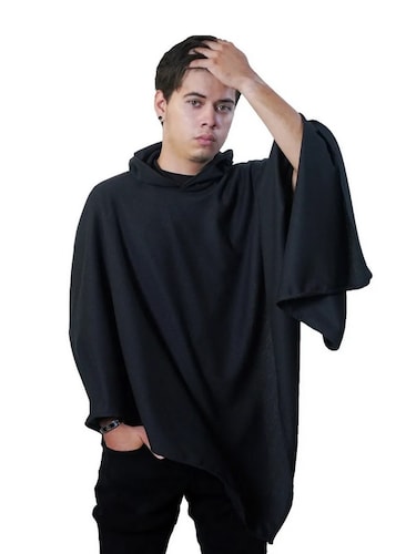 Poncho Con Gorro, Gabán, Capa,( Duo 2 piezas ), Negro, Hombre.