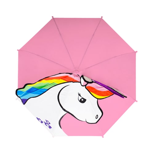 Sombrilla Paraguas Rosa Recto Infantil Unicornio Blanco Mango Curvo