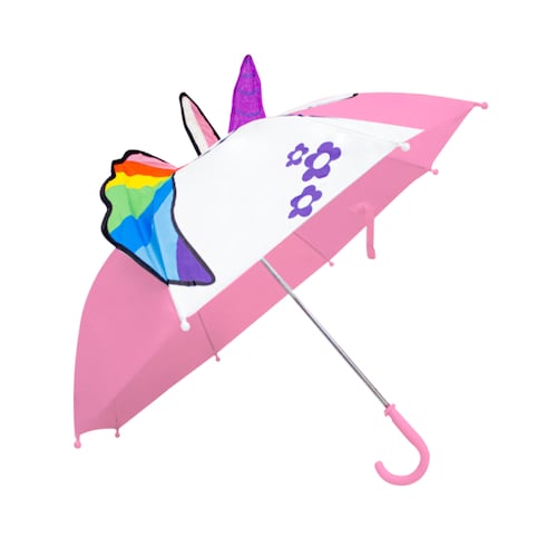 Sombrilla Paraguas Rosa Recto Infantil Unicornio Blanco Mango Curvo