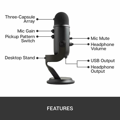 Micrófono Profesional Blue Yeti Multipatrón Negro USB Grabación Streaming 988-000100