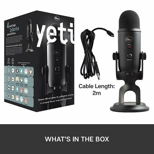Micrófono Profesional Blue Yeti Multipatrón Negro USB Grabación Streaming 988-000100