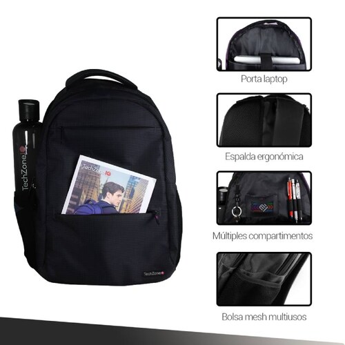 Mochila TechZone Warrior Negro para Laptop de 15.6" TZ18LBP01-NEGRO