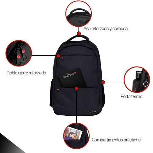 Mochila TechZone Warrior Negro para Laptop de 15.6" TZ18LBP01-NEGRO