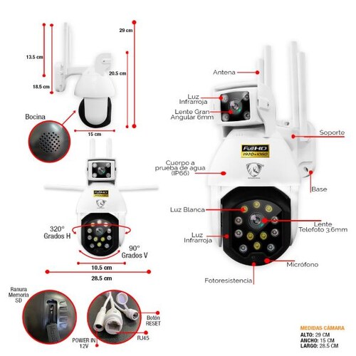 Cámara Doble Lente Domo Ip Wifi Exterior Robótica FullHD 