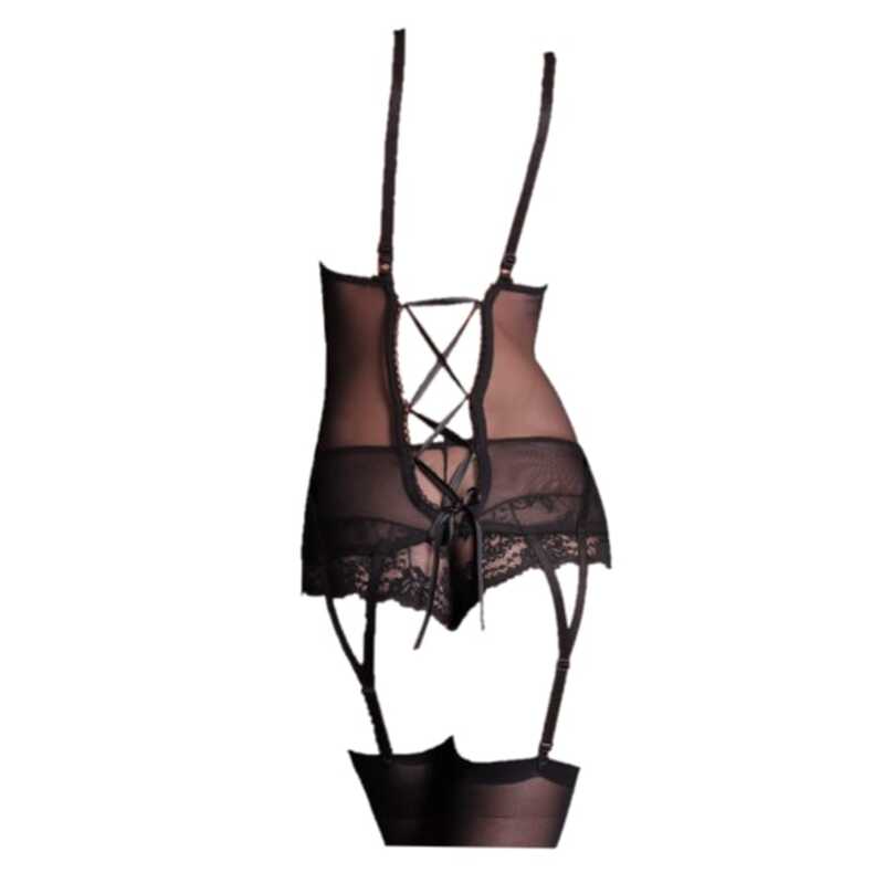 BABYDOLL BODIES LENCERIA TELA MESH Y ENCAJE PANTY Y MEDIAS SET