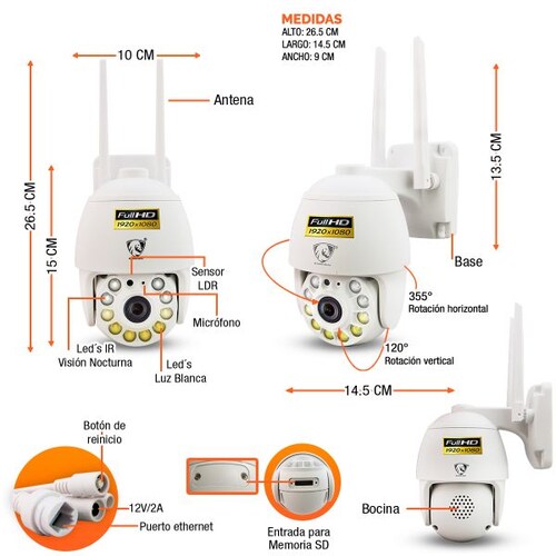 CAMARA IP DOMO EXTERIOR WIFI 1080P VISION NOCTURNA A COLOR 