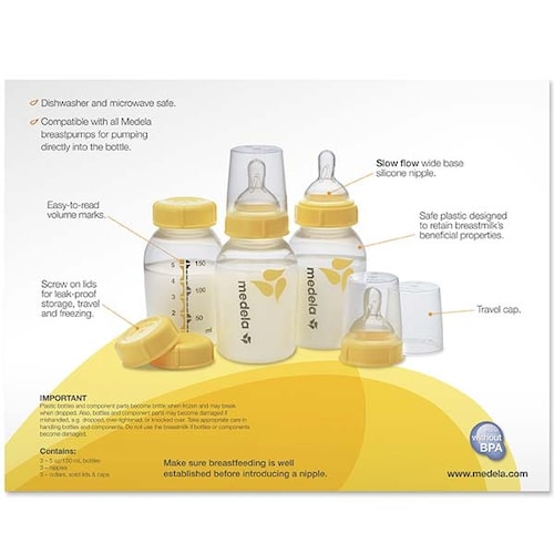 Medela Set de Botellas/Biberón de 5oz/150ml con Tetina de Flujo Lento 0-4 meses- 3pzs
