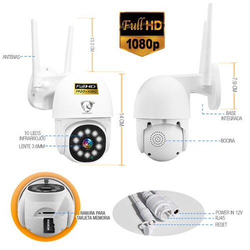 CAMARA WIFI DOMO IP 1080P EXTERIOR RASTREO DE MOVIMIENTO NUBE ALARMA VIDEO