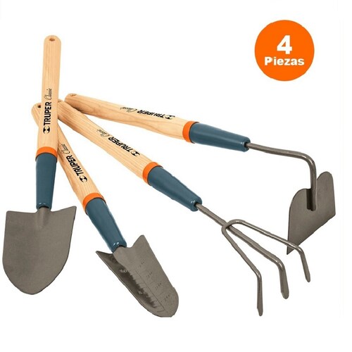 Kit de herramientas para jardinería 4 piezas naranjo.