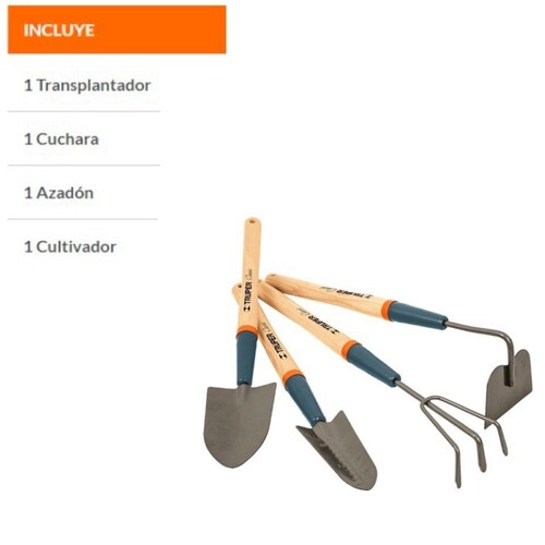 JUEGO DE HERRAMIENTAS PARA JARDIN JARDINERIA INCLUYE 4 AZADON CULTIVADOR  CUCHARA TRANSPLANTADOR 