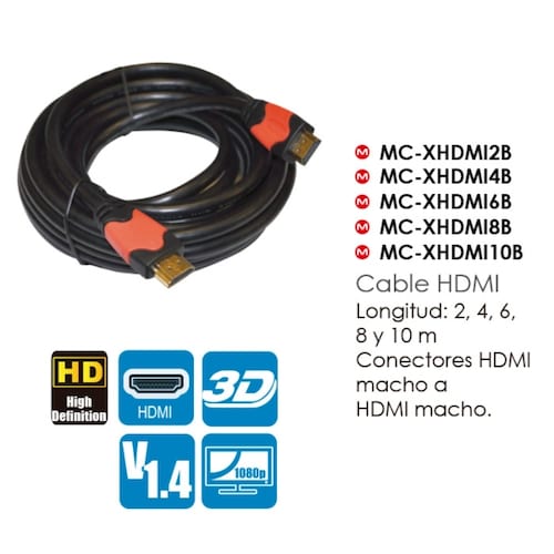 Cable HDMI de 2 Metros Full HD 1080p con Conectores Tipo Machos con Oro / Master / MC-XHDMI2B