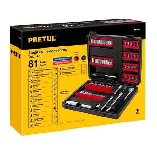 JUEGO DE HERRAMIENTAS DADOS PUNTAS TORK LLAVES ALLEN MATRACA  MALETIN 90 PIEZAS 