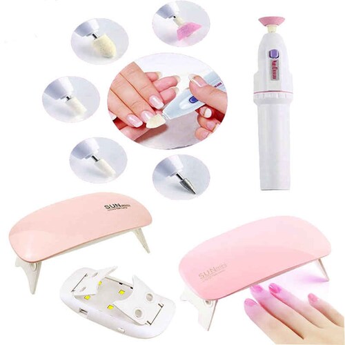 Kit Set Pulidora Profesional Taladro De Uñas Eléctrico + Minilámpara Led Para Secado De Uñas