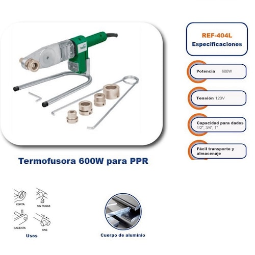 TERMOFUSORA PPR TUBO PLUS TUBERIA  CON DADOS DE 600 W 