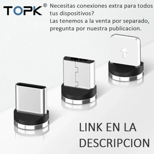 Cable Usb Magnetico Topk 3 En 1 Micro Usb, Tipo C, iPhone, 1 Metro