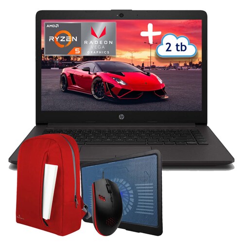Laptop HP 245 G7 Ryzen 5 1TB-8GB 14" Negro+ 2TB de almacenamiento en la Nube + Mouse+ Mochila + Base