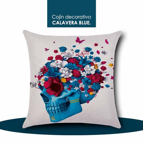 Cojín Decorativo C/Relleno + Funda Interior, Calavera Blue HOGAR 33