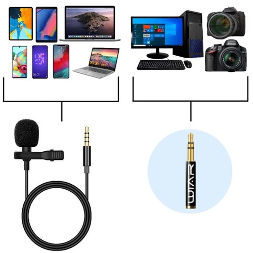 Micrófono para Celular de 3.5mts Solapa Lavalier Compatible con Cámaras iPhone Andorid Pc Universal