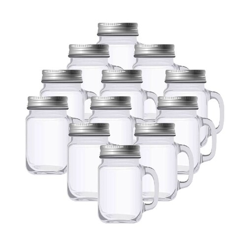 36pz Frasco Con Asa Mini Tequilero De Vidrio Tapa Plata 4oz
