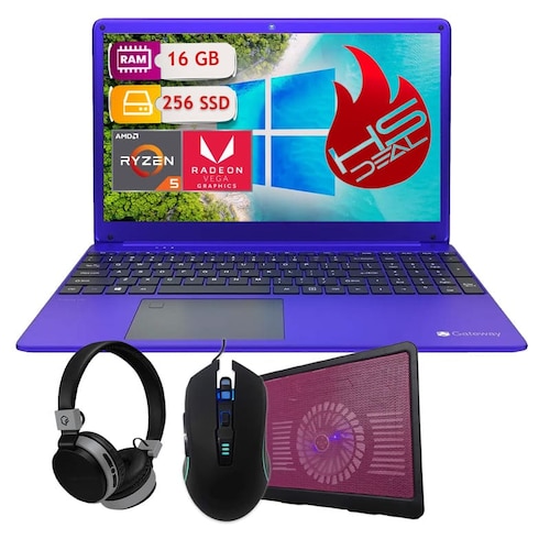 Laptop Notebook GATEWAY 256GB-16GB RYZEN 5-3450U 15.6"- Morado + Base + Mouse + Audifono