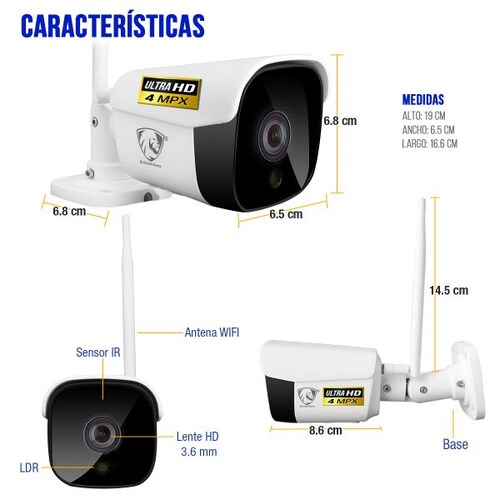 Camara Wifi Ip Ultra Hd 4 Mpx Nube Exterior Video Seguridad Memoria 128GB