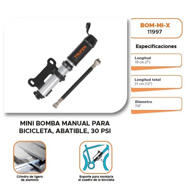 Mini bomba manual discount para bicicleta truper