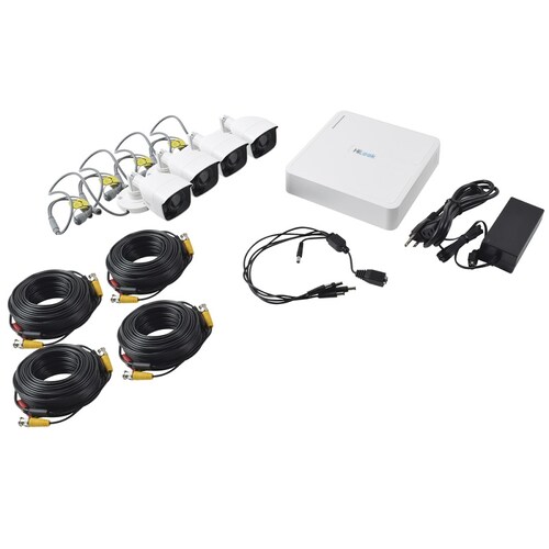 KIT TurboHD 720p / DVR 4 canales / 4 Cámaras Bala de Policarbonato / 4 Cables 18 Mts / 1 Fuente de Poder Profesional