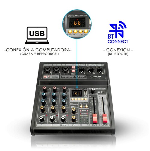 Mezcladora 4 Canales 3+subwoofer Xlr Bluetooth Usb - MIX-3.1PRO - Steelpro