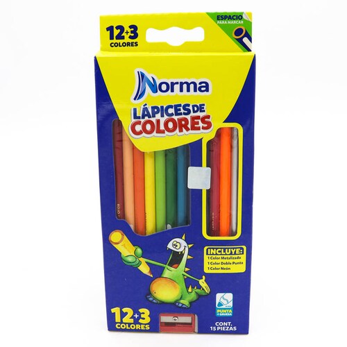 Lapices de colores Norma 12+3 pzas Punta gruesa 4mm