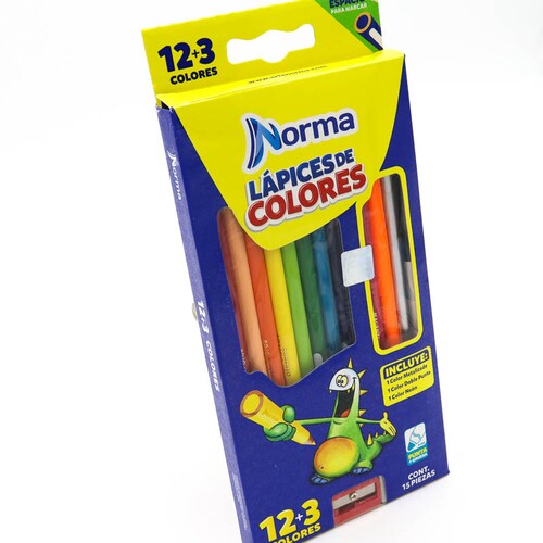 Lapices de colores Norma 12+3 pzas Punta gruesa 4mm