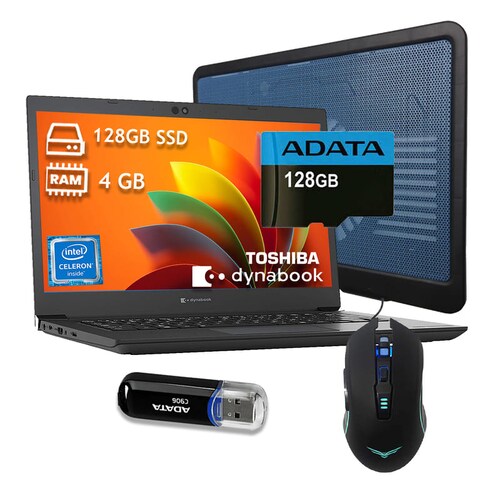 Laptop Dynabook Tecra A40-G | 14" HD | Procesador Intel Celeron | 4 GB DDR4 | 128 GB SSD + Base+ Mouse + memoria USB + MicroSD 128gb