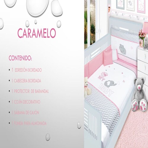 Edredón o juego de cama cuna MOD. CARAMELO, incluye 6 piezas