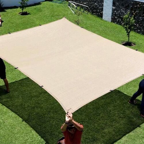 Malla Sombra 4x4 Metros 90% Beige Con Jaladeras