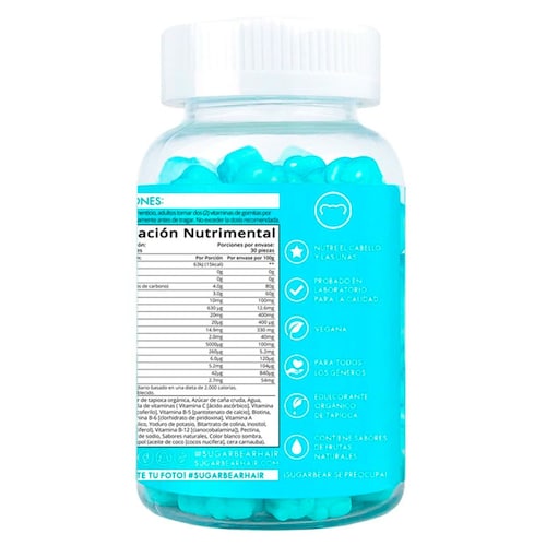 Sugar Bear Hair Cabello Vitaminas Azul para 1 Mes