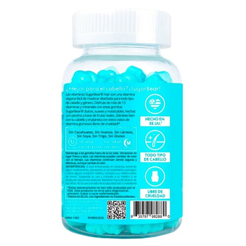 Sugar Bear Hair Cabello Vitaminas Azul para 1 Mes