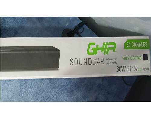 BARRA SONIDO SUBWOOFER INTEGRADO GHIA 2.1CANALES 60W BLUETOOTH USB RADIO FM AUX OPTICO COAXIAL