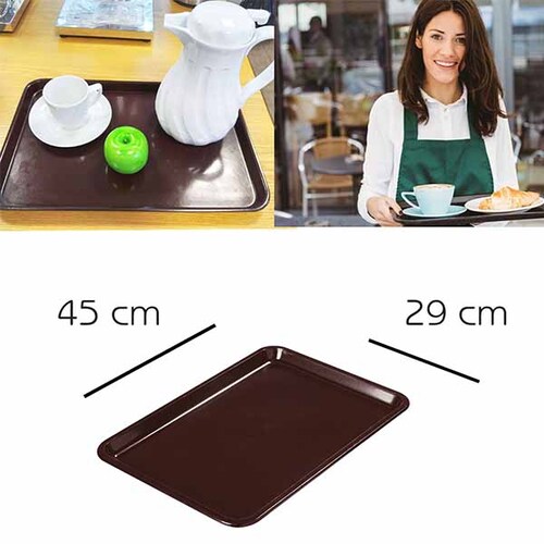 Charola  para servicio Rectangular Café, Fibra De Vidrio 29x45 Cm. 6 Piezas