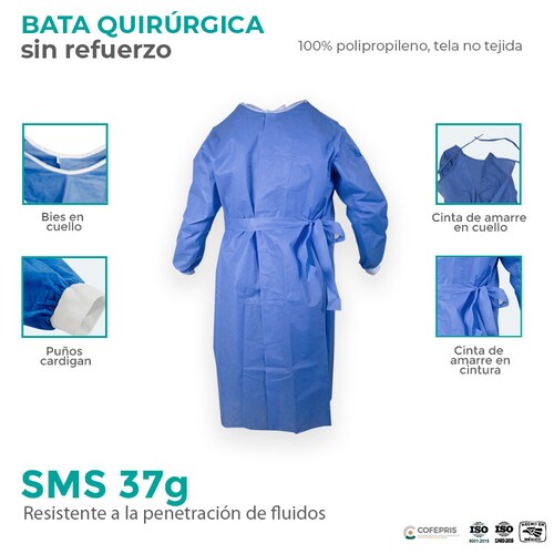 Bata quirúrgica desechable sin refuerzo, SUDKENY PHARMA (5 piezas)