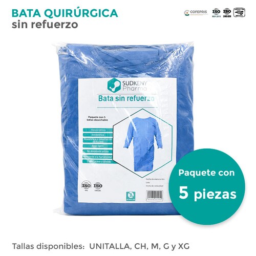 Bata quirúrgica desechable sin refuerzo, SUDKENY PHARMA (5 piezas)