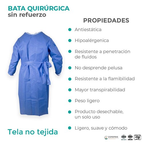 Bata quirúrgica desechable sin refuerzo, SUDKENY PHARMA (5 piezas)