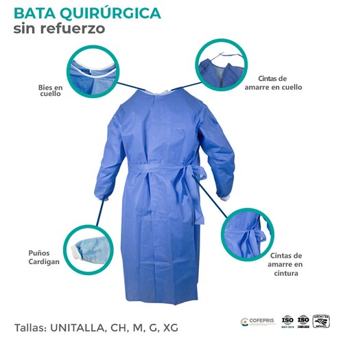 Bata quirúrgica desechable sin refuerzo, SUDKENY PHARMA (5 piezas)
